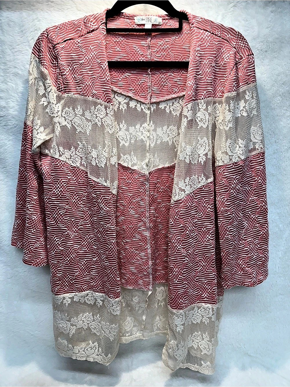 Love Fire Lace Panel Blouse in Red & White Size Large